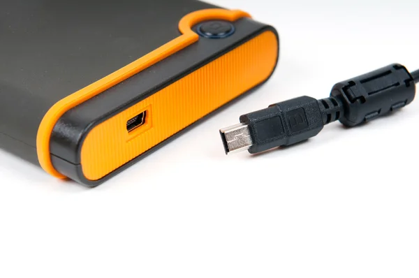 Externes Gerät mit Mini-USB-Buchse isoliert auf weißem Hintergrund — Stockfoto