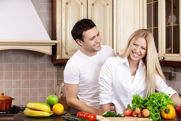 Couple on kitchen Stock Photo