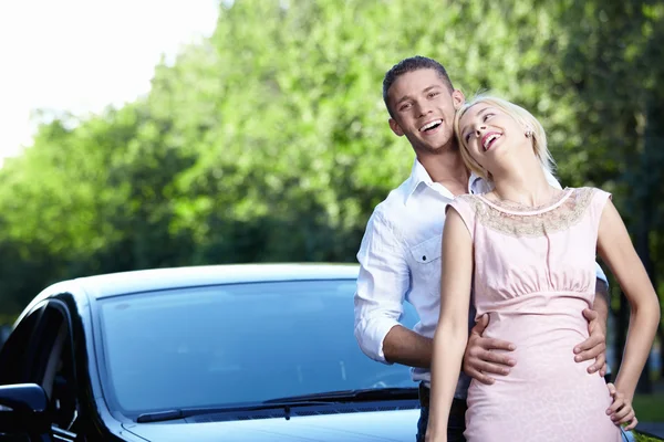 Laughing Loving Couple Car — Stock Photo, Image