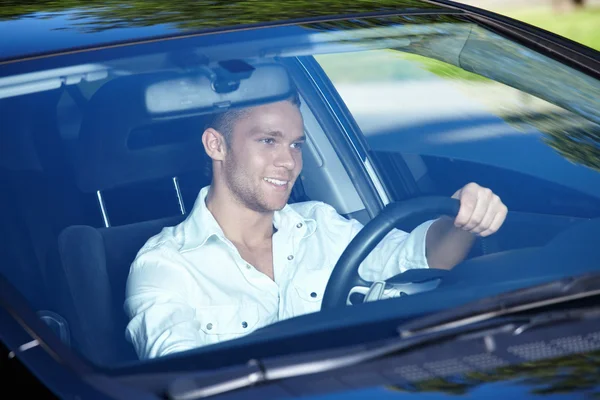 Young Man Driving Nice Car — Stock Photo, Image