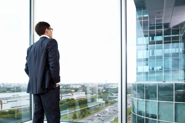 Businessman Looking Out His Office Building — Stock Photo, Image