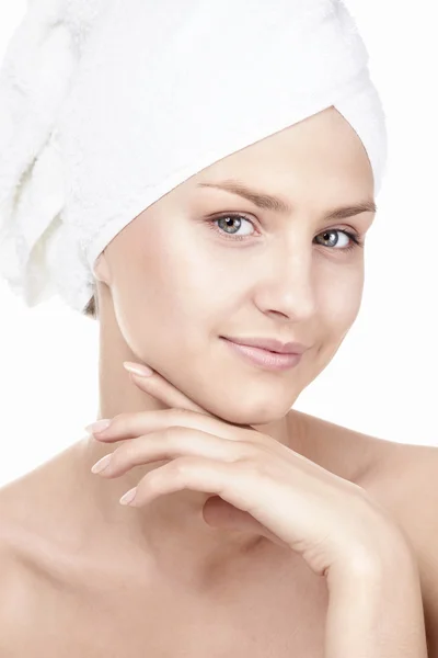 Young Pretty Girl Towel White Background — Stock Photo, Image