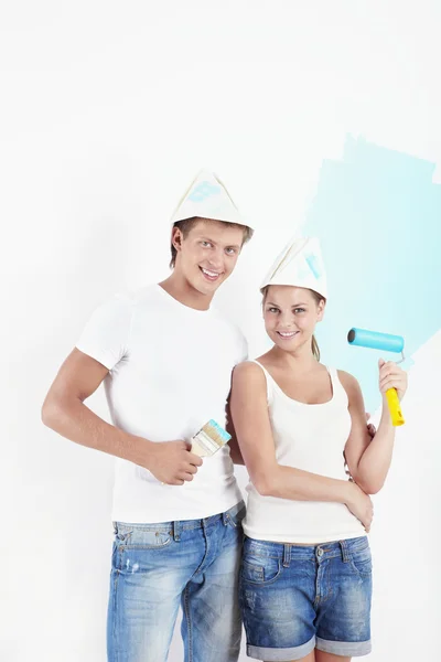 Young Couple Making Repairs Apartment — Stock Photo, Image