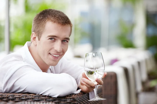 Young Man Glass Cafe — Stock Photo, Image