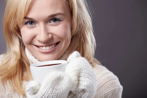 Attractive Girl Cup Mittens — Stock Photo, Image