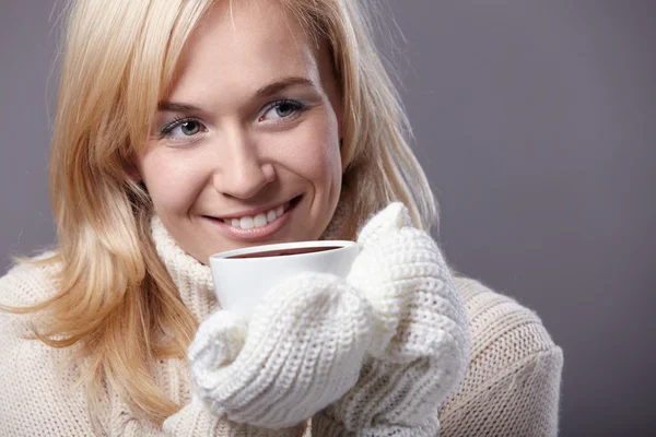 Attractive Girl Cup His Hand — Stock Photo, Image