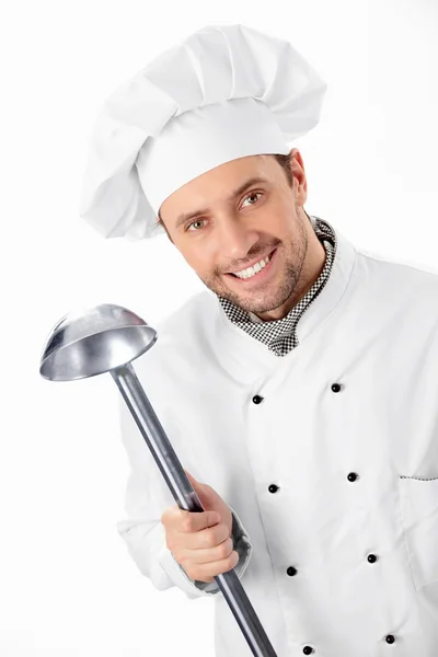 Koch mit Schöpfkelle — Stockfoto