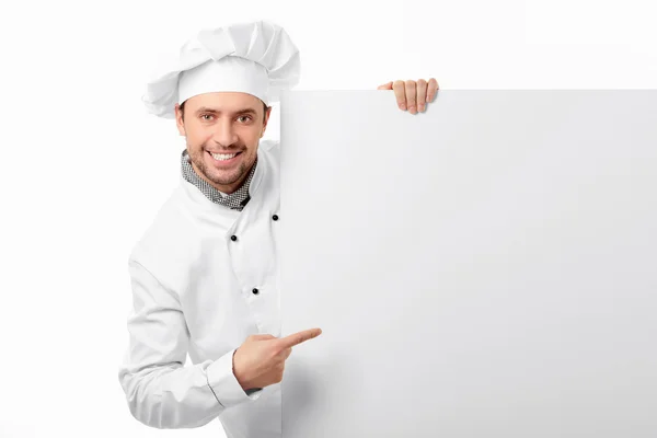 Cook with blank board — Stock Photo, Image