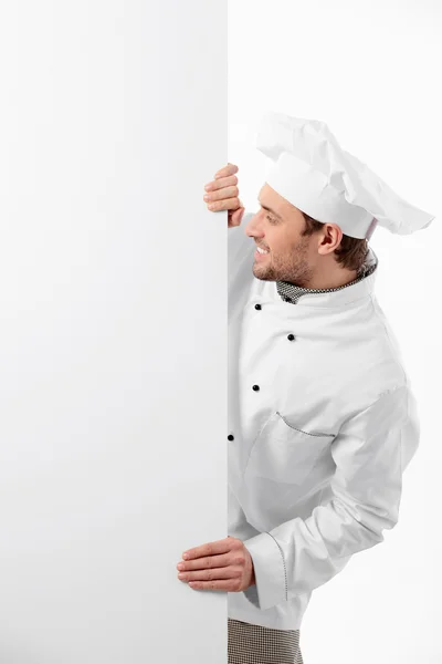 Cook with a banner — Stock Photo, Image