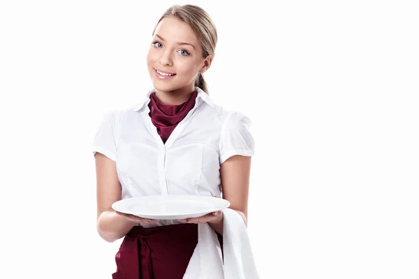 Офіціантка з порожньою тарілкою — стокове фото