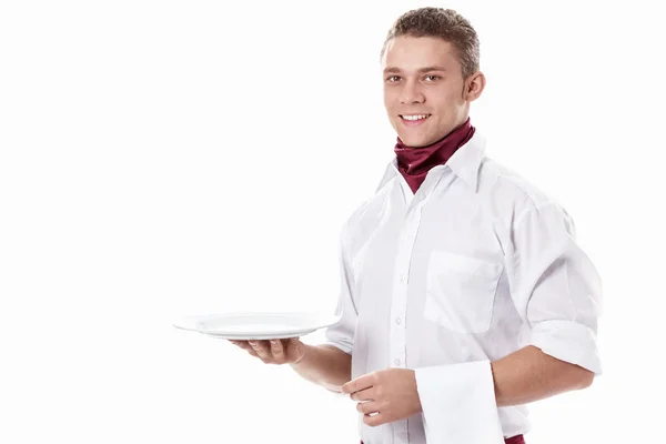 Waiter with empty plate — Stock Photo, Image