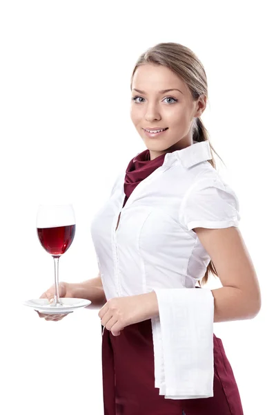Официантка с бокалом вина — стоковое фото