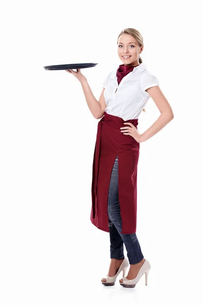 A girl with a tray — Stock Photo, Image