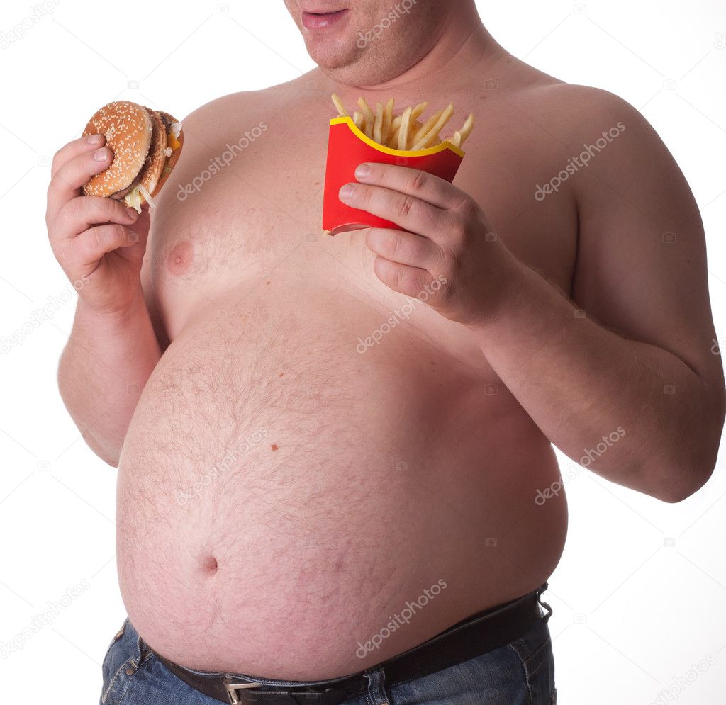 Fat man with hamburger