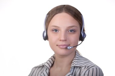 Close-up face of smiling woman in headphones