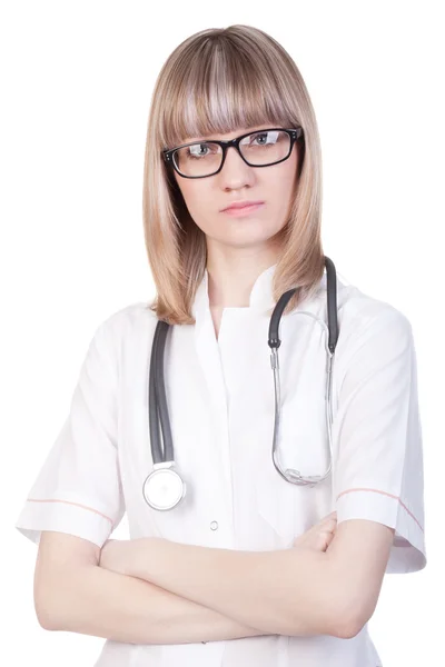 Kobieta Lekarz Stetoskop Białym Tle — Zdjęcie stockowe