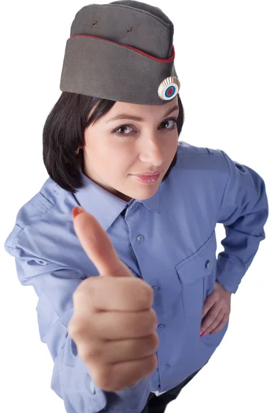 Young woman wearing a russian police uniform — Stock Photo, Image