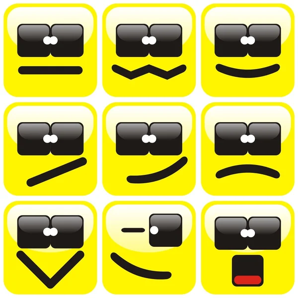 Conjunto Nueve Sonrisas Terminadoras Amarillas Ilustración Vectorial — Vector de stock