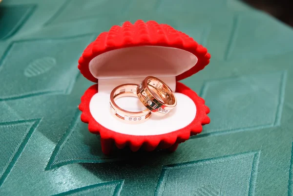 Dva Snubní Prsteny Červené Skořápky — Stock fotografie