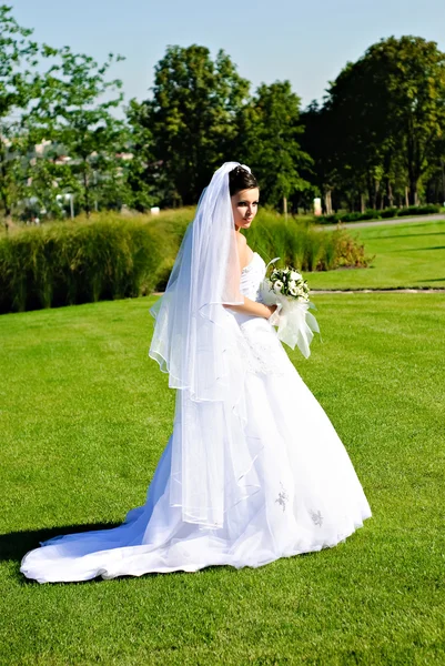 Braut auf einer grünen Wiese — Stockfoto