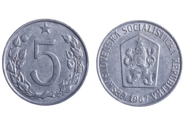 Monete Cecoslovacchia su bianco — Foto Stock
