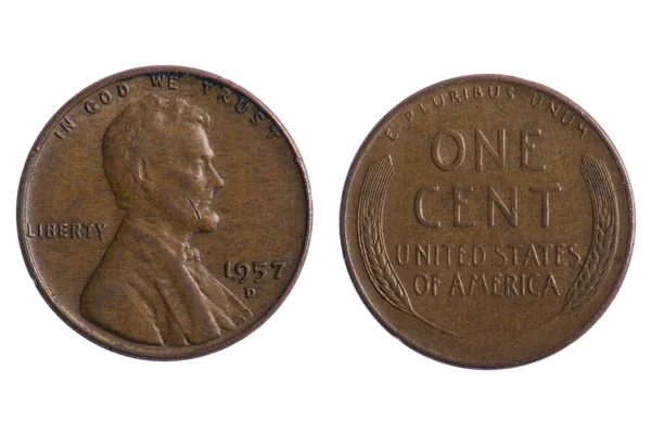 Americké mince na bílém pozadí — Stock fotografie