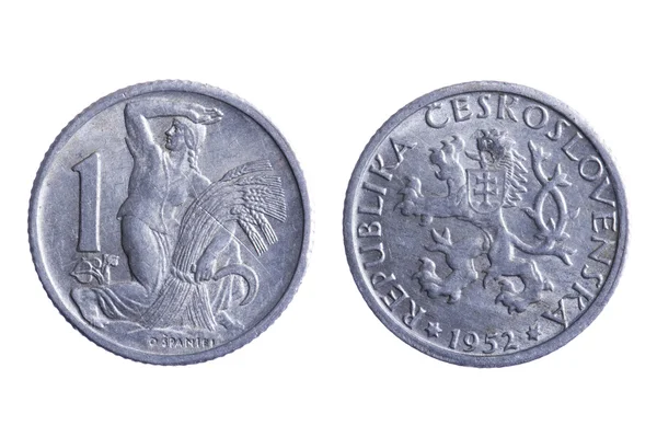 Cehoslovacia monede pe alb — Fotografie, imagine de stoc