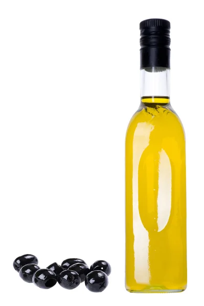 Bouteille d'huile d'olive et olive — Photo