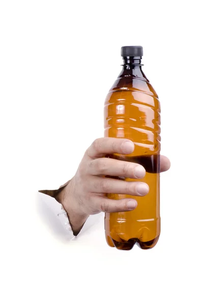 Mano con botella de plástico —  Fotos de Stock