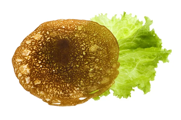 Pancake on white with salad — Stock Photo, Image