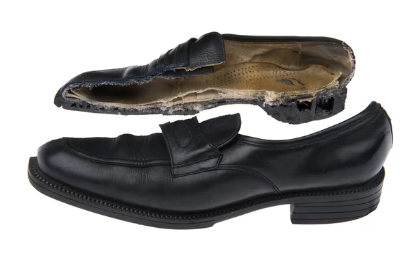 Objeto Sobre Branco Sapatos Velhos Danificados — Fotografia de Stock