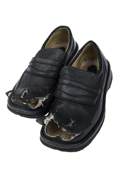 Danneggiato vecchie scarpe da vicino — Foto Stock