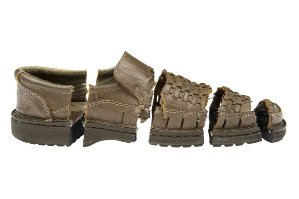 Objeto Sobre Branco Sapatos Velhos Danificados — Fotografia de Stock