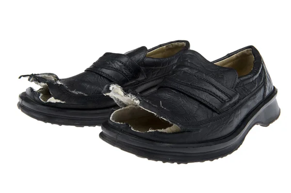 Nesne Üzerinde Beyaz Hasarlı Eski Ayakkabı — Stok fotoğraf
