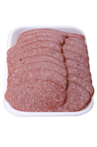 Object White Food Sliced Sausage — Stockfoto