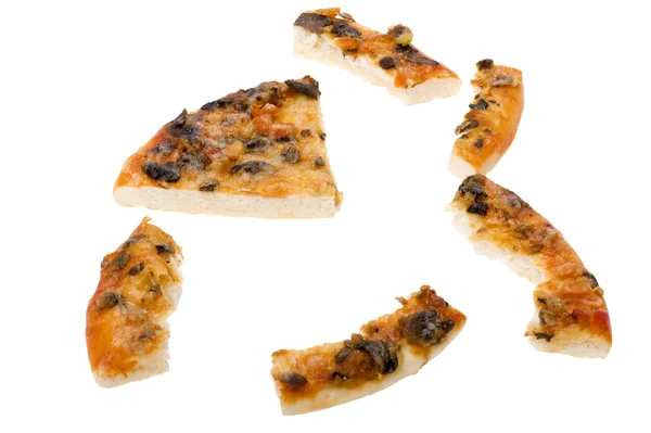Nesne Üzerinde Beyaz Yiyecek Pizza Dilimlenmiş — Stok fotoğraf