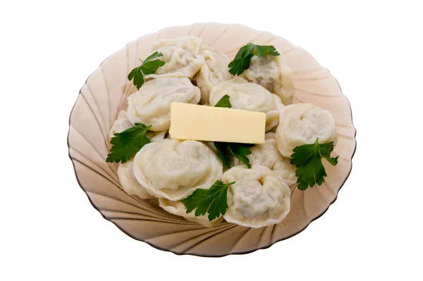 Pelmeni z masłem — Zdjęcie stockowe