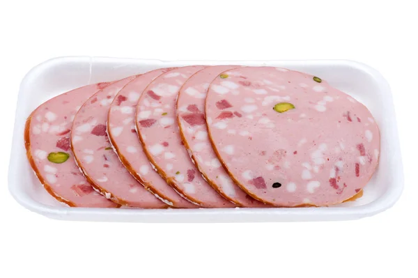 Object White Food Sliced Sausage — Stockfoto