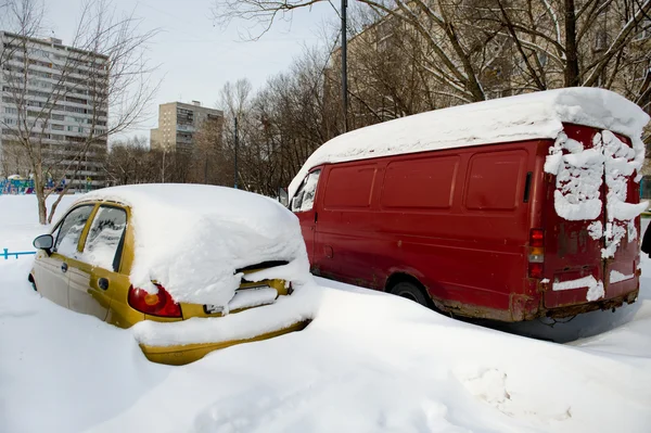 Zima Městě Auto Pod Sněhem — Stock fotografie