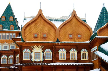 The wooden palace of Tsar Alexei Mikhailovich close up clipart