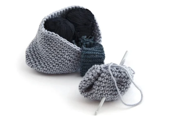 Yarn with knitting needle macro — Stock Photo, Image
