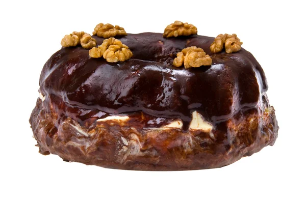 Chocolate cake with walnuts close up — Stock Photo, Image