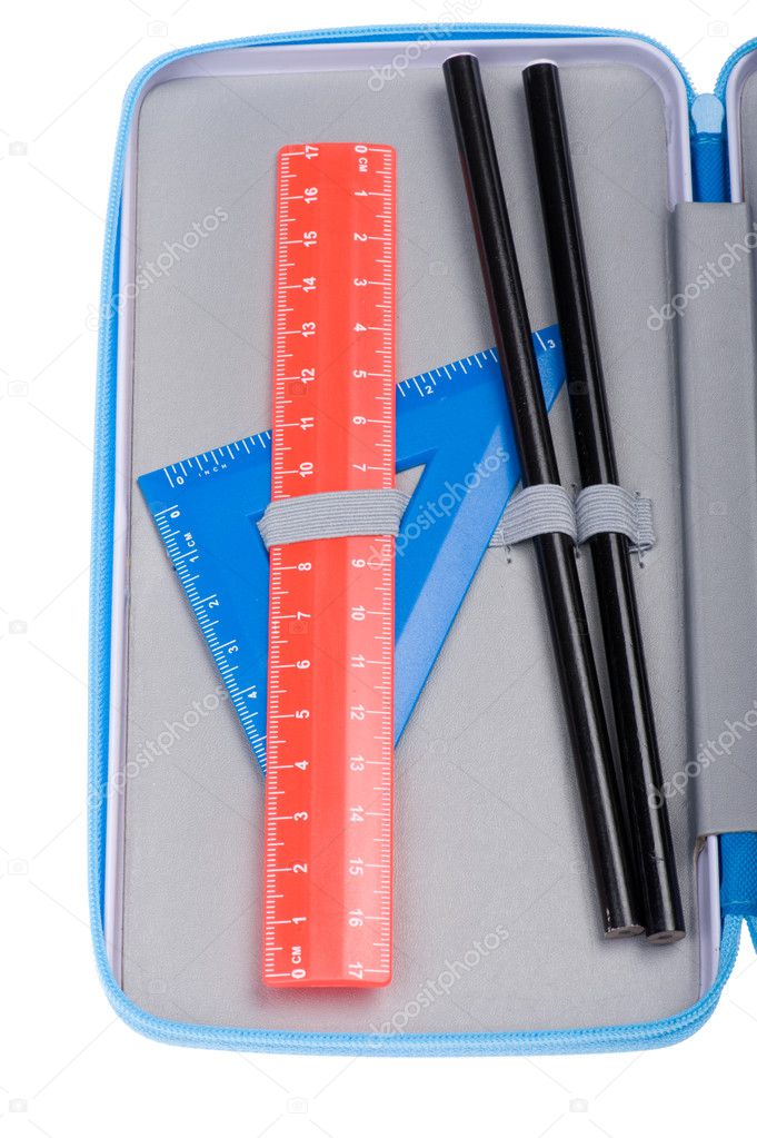School pencil case macro
