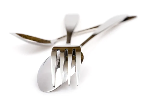 Kök gaffel och sked på nära håll — Stockfoto