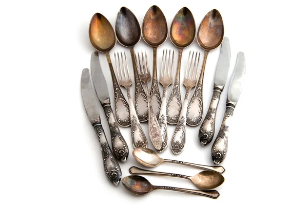 Silver spoon knife and fork — Stock Photo, Image
