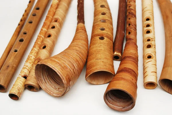 Ancient Woodwind Folk Instruments White — Stockfoto