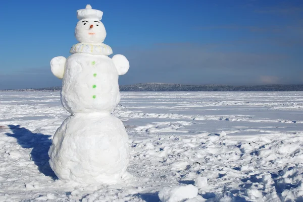 Muñeco de nieve en un día soleado invernal —  Fotos de Stock