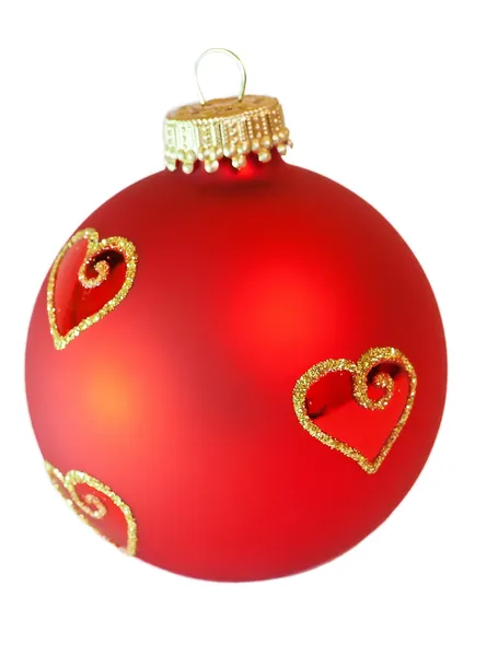 Красный новогодний шар с сердцами — стоковое фото