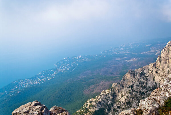 View from AyPetri mountain on the city Yalta