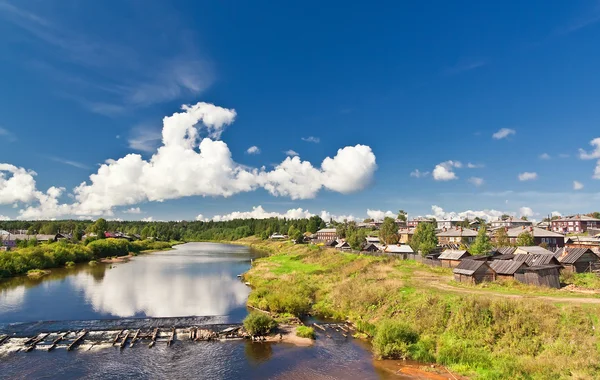 Village with a river landscape — Stock Photo, Image